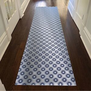 Porte and Hall Blue and White Patterned Runner Rug